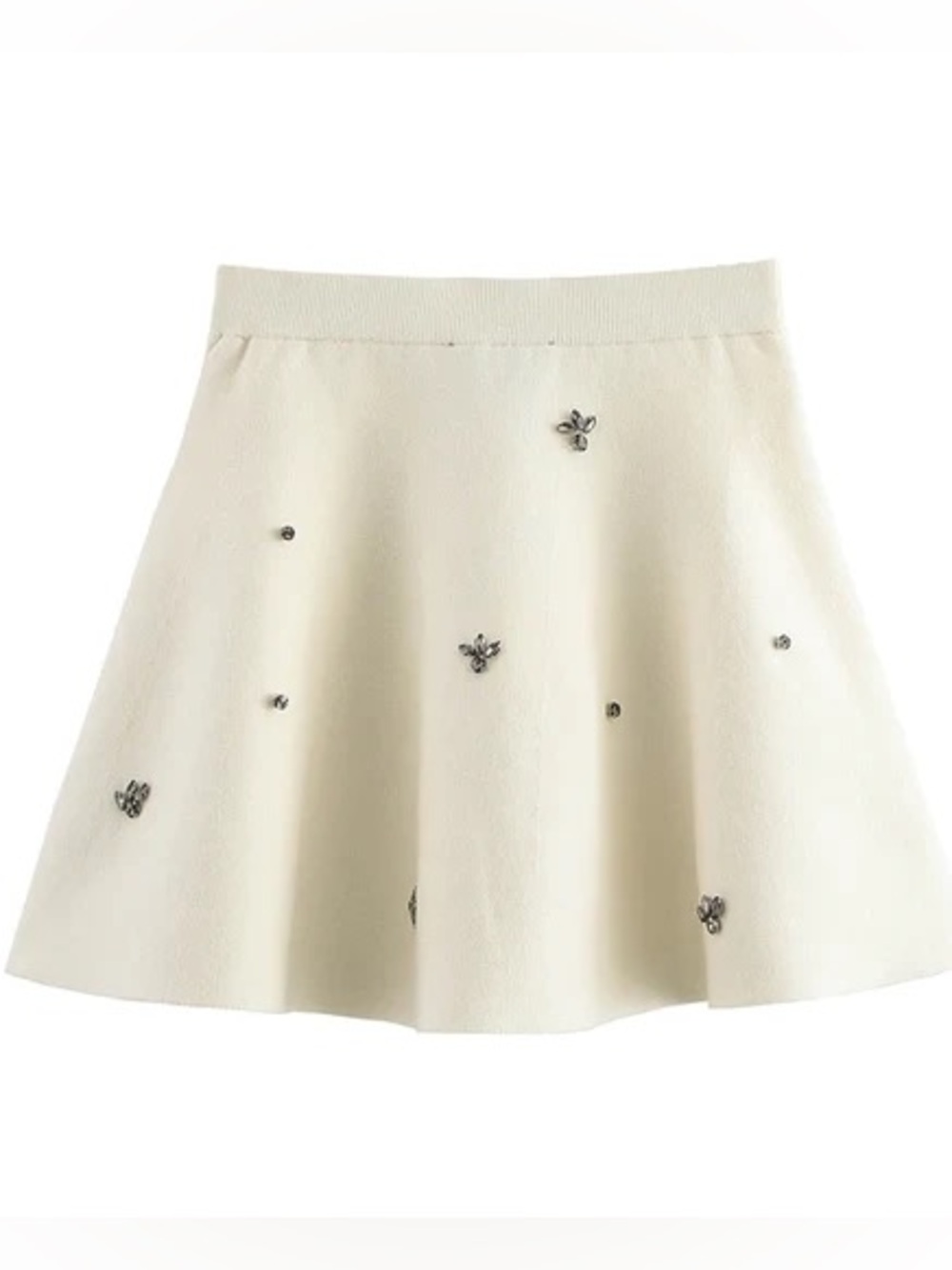 Zara rhinestone Embellished Cream A-Line Skirt